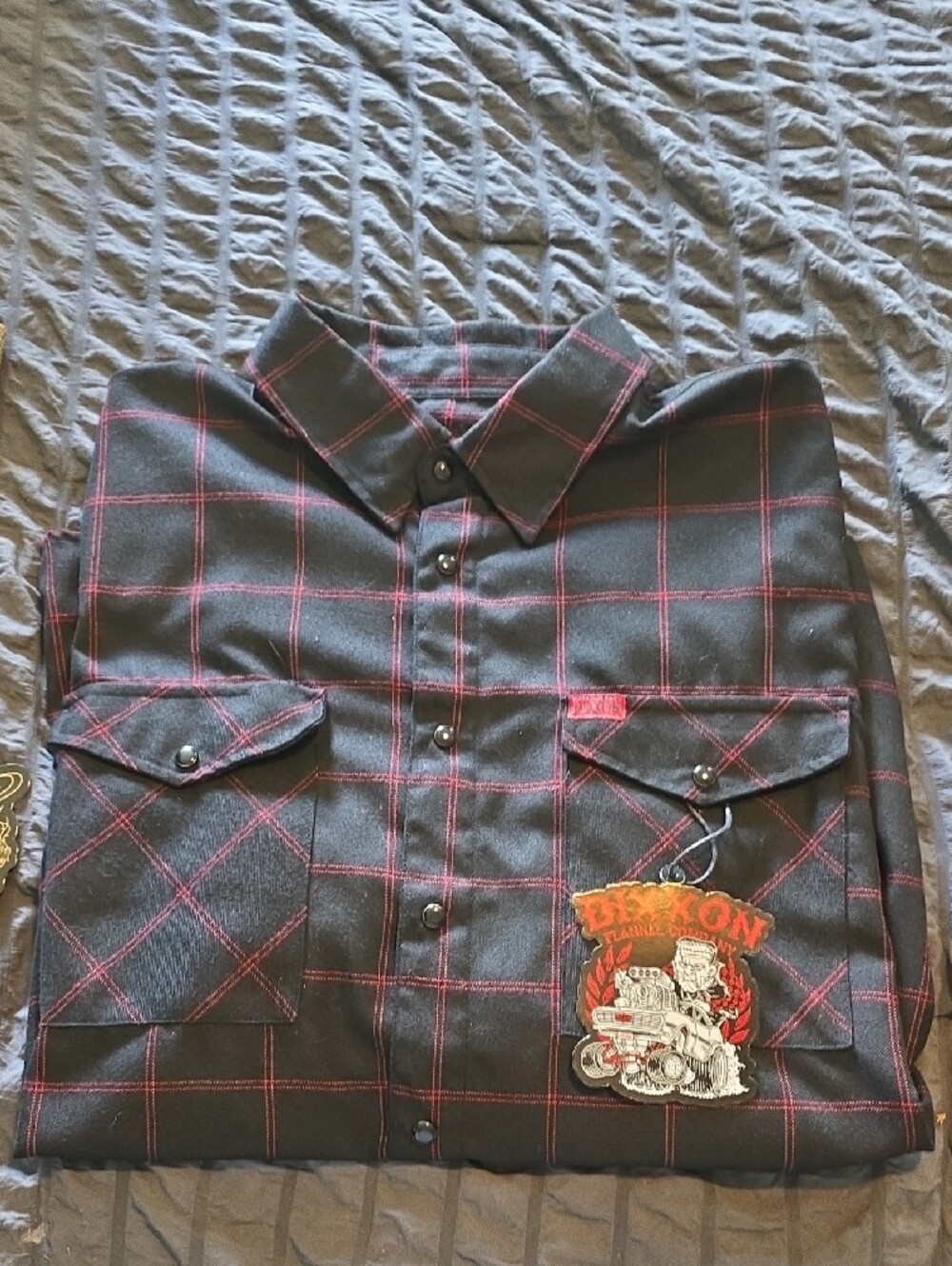 Long-sleeved DIXXON The Redline Flannel Blk & Red Snap Closure-Excellent Con - Picture 5 of 6